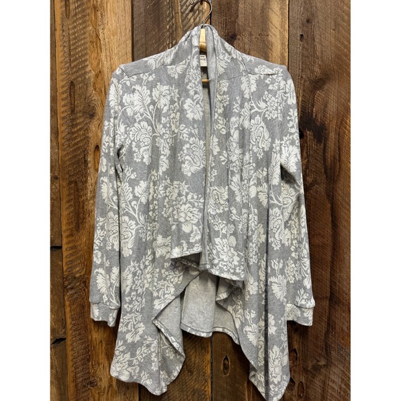 Knox Rose Sweaters - Waterfall Cardigan Womens M Gray Floral Cottagecore Boho Soft Romantic Drape
